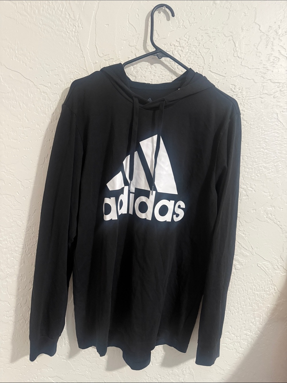 adidas Black Hooded Long Sleeve Shirt with White Logo